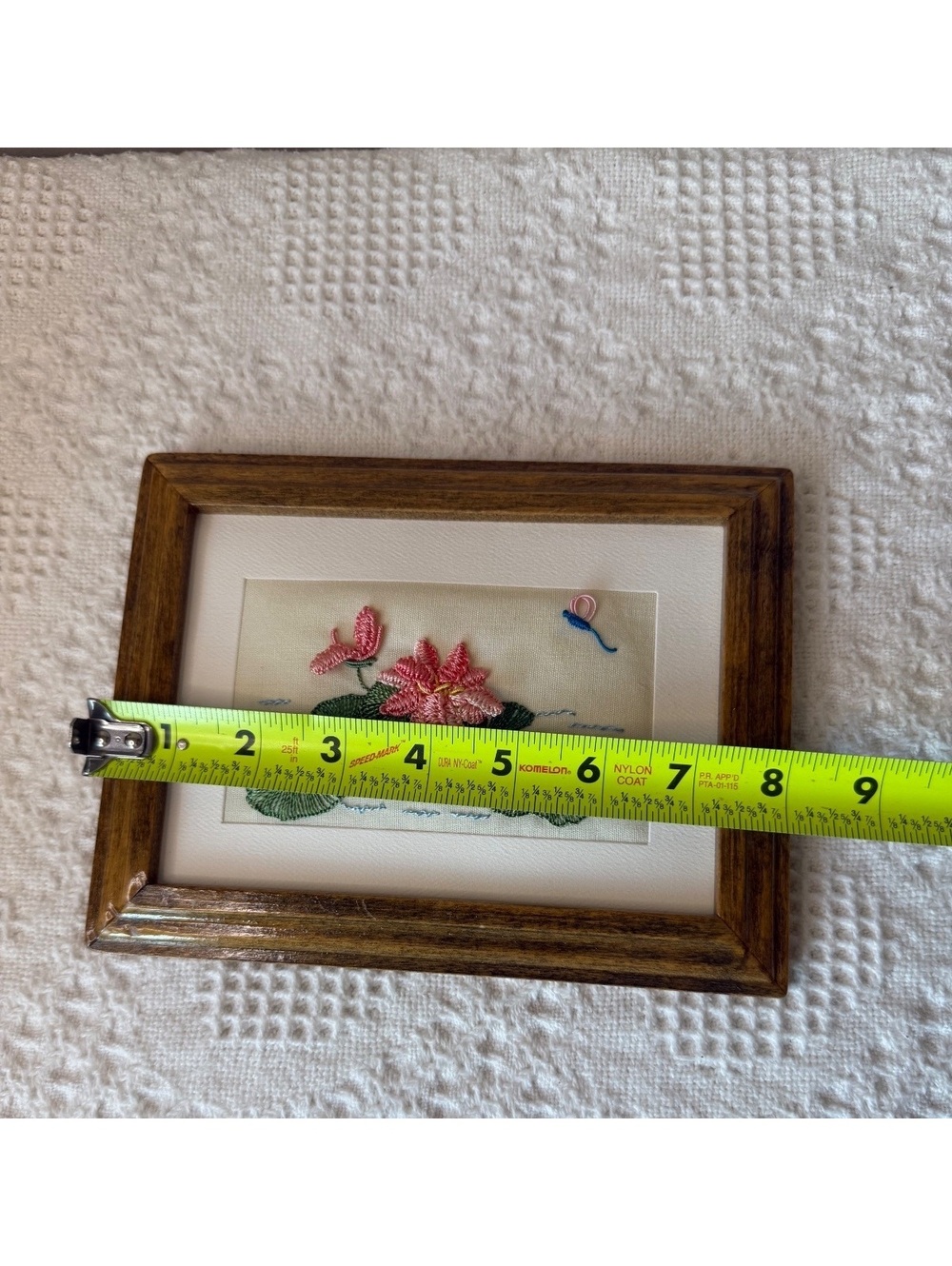 Embroidered needepoint flowers, lily pads, and dragonfly with frame - Picture 5 of 6
